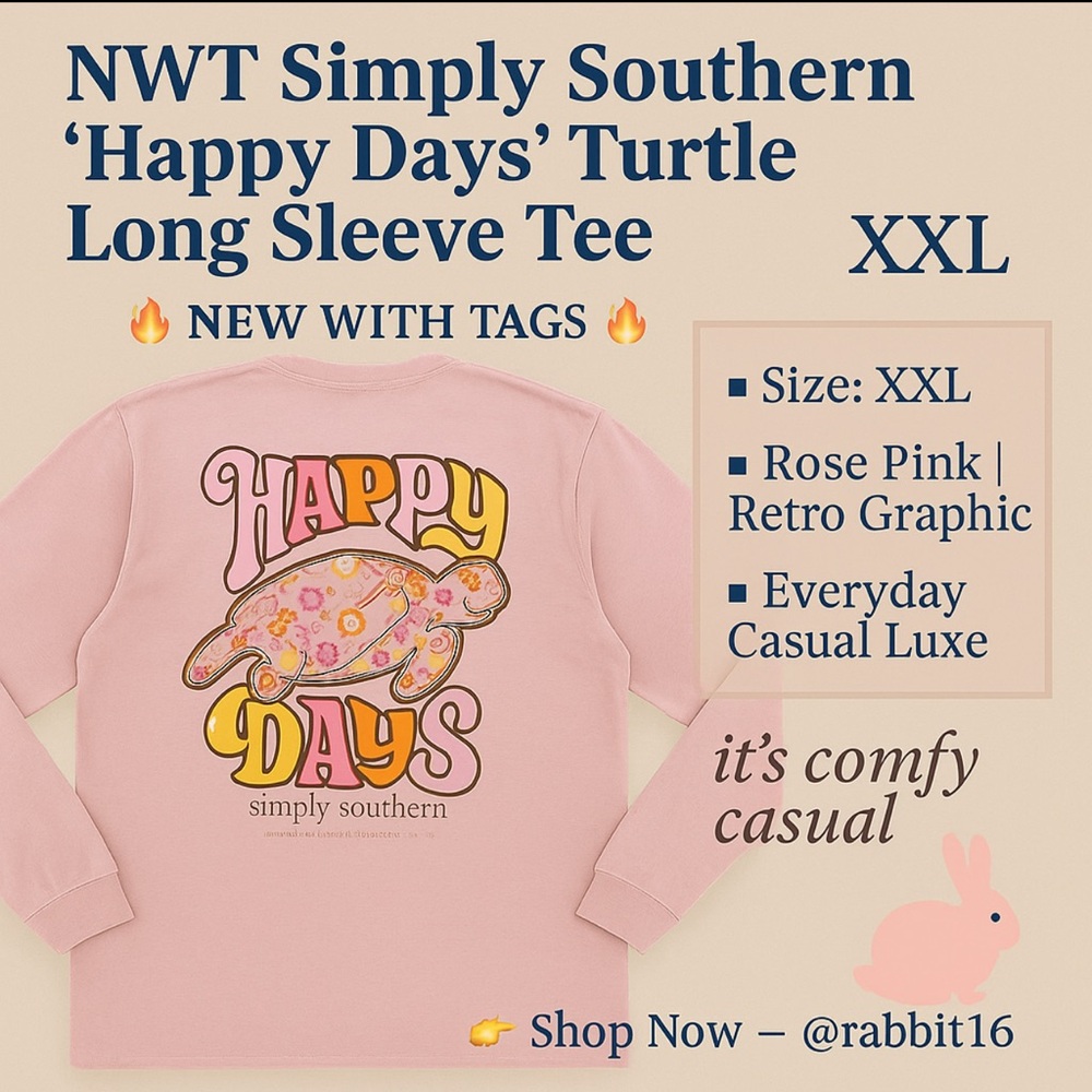 NWT Simply Southern “Happy Days” Turtle Long Sleeve Tee XXL 🌸🐢